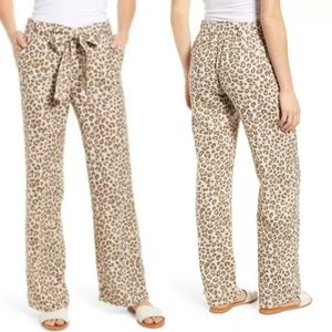 NWT Caslon Leopard Print Track Style Belted Linen Pants